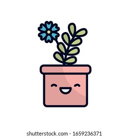 flor kawaii interior maceta llenado estilo ícono diseño de jardín floral adorno botánica decoración belleza y flora tema Vector ilustración
