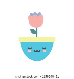 kawaii flower inside pot flat style icon design of Floral nature garden ornament botany decoration beauty and flora theme Vector illustration