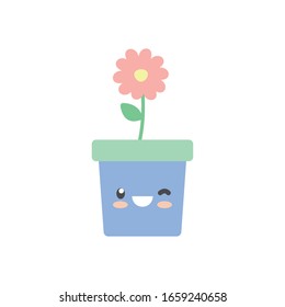 kawaii flower inside pot flat style icon design of Floral nature garden ornament botany decoration beauty and flora theme Vector illustration