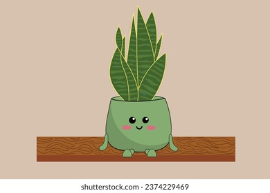 kawaii flower pot with Dracaena trifasciata