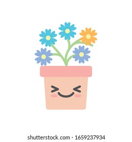 Kawaii-Blumen in Topf flach Stil Symbol Design der floralen Natur Garten-Ornament Botanik Dekoration Schönheit und Flora Thema Vektorillustration Illustration