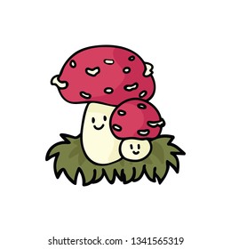 Kawaii fly agaric mushroom cartoon vector illustration motif set. Hand drawn fungi elements clipart for foraging blog, toadstool graphic, woodland web buttons.