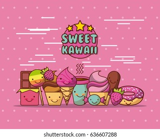 kawaii food with background colorful image