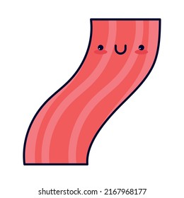 kawaii food bacon icon isolated