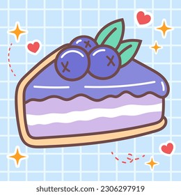 Kawaii food cartoon of blueberry cheese cake illustration. vector icon of cute japanese doodle style for kid product, sticker, shirt, wallpaper, card