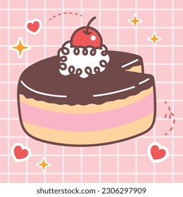 Kawaii food cartoon of cheese cake illustration. vector icon of cute japanese doodle style for kid product, sticker, shirt, wallpaper, card