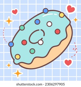 Kawaii food cartoon of donut illustration. vector icon of cute japanese doodle style for kid product, sticker, shirt, wallpaper, card