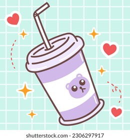 Kawaii food cartoon of drink cup illustration. vector icon of cute of japanese doodle style for kid product, sticker, shirt, wallpaper, card