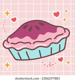 Kawaii food cartoon of sweet berry pie illustration. vector icon of cute japanese doodle style for kid product, sticker, shirt, wallpaper, card