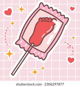 Kawaii food cartoon of sweet foot lollipop candy illustration. vector icon of cute of japanese doodle style for kid product, sticker, shirt, wallpaper, card