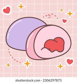 Kawaii food cartoon of sweet pao or asian bun illustration. vector icon of cute of japanese doodle style for kid product, sticker, shirt, wallpaper, card