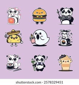 Kawaii Food characters design bundle, kawaii vector design