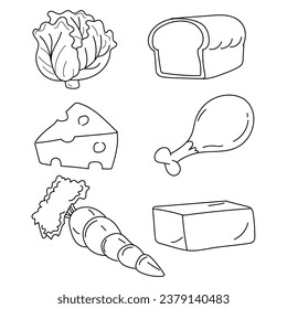 kawaii food, coloring page for kawaii food, coloring book, kawaii pattern, kawaii set