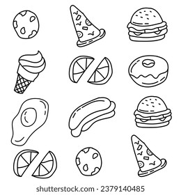 kawaii food, coloring page for kawaii food, coloring book, kawaii pattern, kawaii set