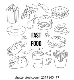 kawaii food, coloring page for kawaii food, coloring book, kawaii pattern, kawaii set