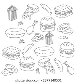 kawaii food, coloring page for kawaii food, coloring book, kawaii pattern, kawaii set