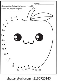 Comida Kawaii Conecte los puntos. Juego de matemáticas. Actividad infantil