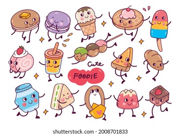 kawaii food doodle collection isolated on white background