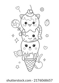 Kawaii Food Ice Cream Coloring Page