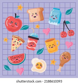 kawaii food lettering pattern background