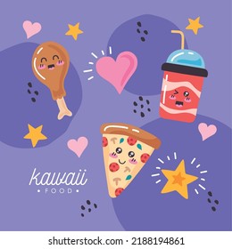 postal de carta de comida kawaii con corazones