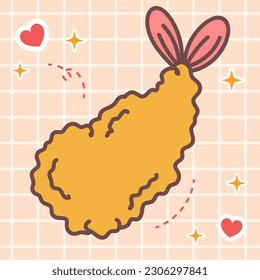 Kawaii food of prawn tempura or ebi furai. Vector hand drawn cute cartoon illustration logo icon. Japan anime, manga style concept design