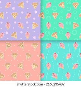 Kawaii food seamless pattern set