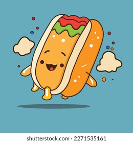 Kawaii food sticker. Hotdog Cartoon vector illustration. Cute kawaii hotdog. fast food kawaii.