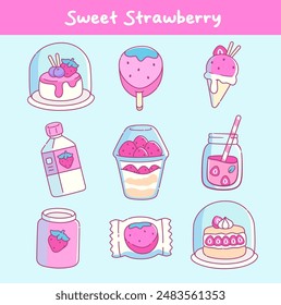 Kawaii food strawberry dessert sticker