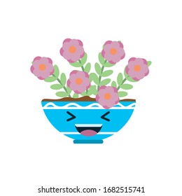 Kawaii fowers inside pot flat style icon design, natural floral nature plant ornament garden decoration and botany theme Vector illustration