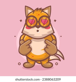kawaii fox animal character mascot with love sign hand gesture isolated cartoon