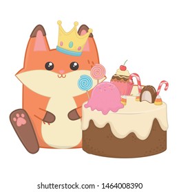 Kawaii of fox cartoon with cake design