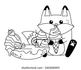 Kawaii of fox cartoon with cake design