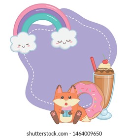 Kawaii of fox cartoon and desserts design