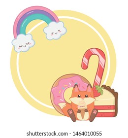 Kawaii of fox cartoon and desserts design