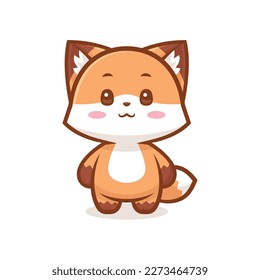 Kawaii Fox Character Logo Design, Cute Standing Fox Logo Vector Illustration, Fox Mascot Logo in Standing Position