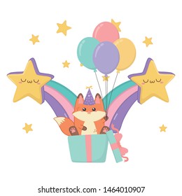 Kawaii fox and happy birthday design