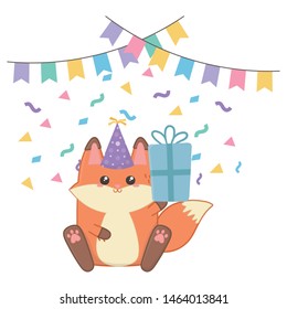 Kawaii fox and happy birthday design