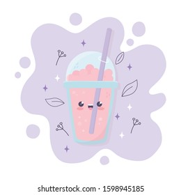 kawaii frappe coffee cup with cap cartoon vector illustration