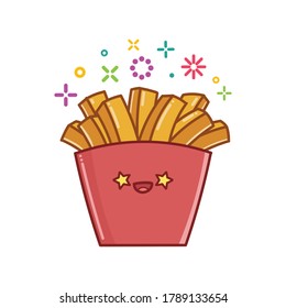 kawaii french fries icon cartoon illustration isolated on white background