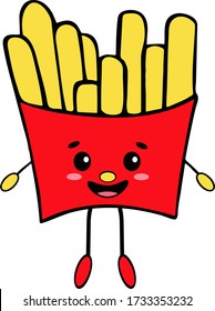 kawaii French fries. The object is separated from the background. A hand-drawn children's vector element for stickers, pins, icons and for your creativity.