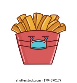 kawaii french fries wearing protective face mask cartoon isolated on white background