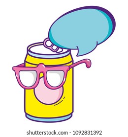 kawaii fresh soda with glasses and chat bubble