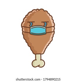 kawaii fried chicken wearing protective face mask cartoon isolated on white background