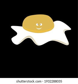 Kawaii fried egg on yellow background. Vector illustration.