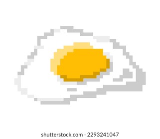 Kawaii fried egg. Scrambled eggs and omelette. Traditional morning meal and food. Sticker for social networks and messengers in 16 bit style. Cartoon flat vector illustration