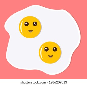 kawaii fried eggs smiley faces with living coral background vector illustration