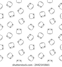 Kawaii frog cartoon character. Seamless pattern. Coloring Page. Cute reptile animal. Hand drawn style. Vector drawing. Design ornaments.