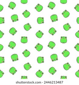Kawaii frog cartoon character. Seamless pattern. Cute reptile animal. Hand drawn style. Vector drawing. Design ornaments.