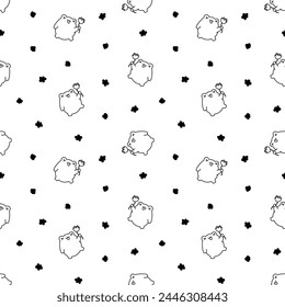 Kawaii frog cartoon character. Seamless pattern. Coloring Page. Cute reptile animal. Hand drawn style. Vector drawing. Design ornaments.